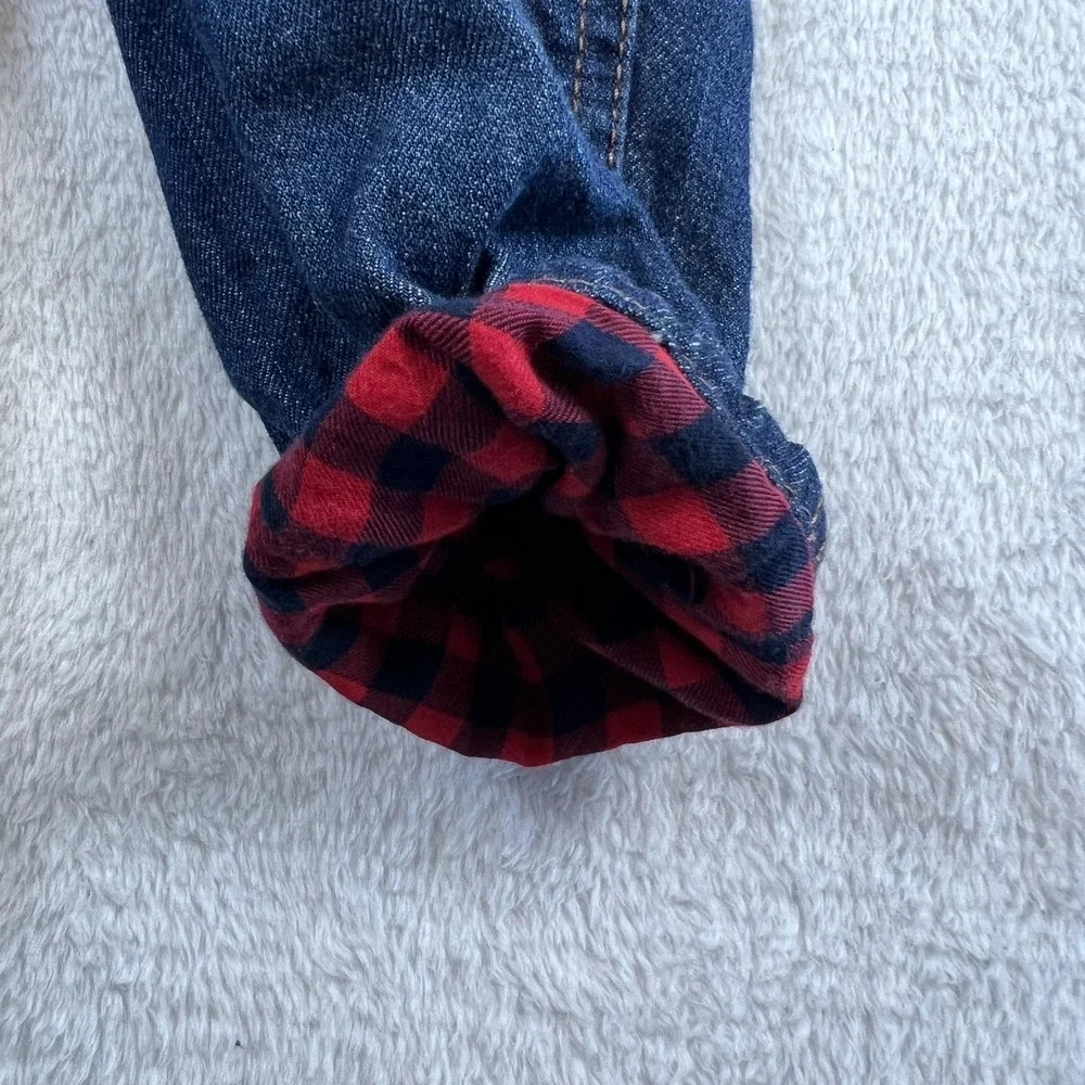 OshKosh B'gosh Overalls Kids 2T Blue Denim Lined Plaid Cuff Adjustable Strap